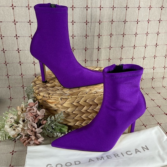 Good American Shoes - Good American Royal Purple Ankle Boots Pointed Toe Stiletto Neoprene Bootie 6.5